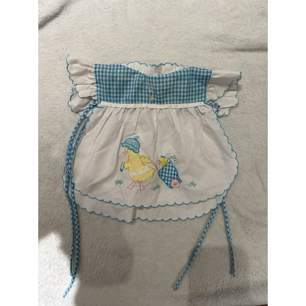 Vintage Dress Baby Girl Size 18 months Mini Togs Blue Embroidered Yellow Chicken